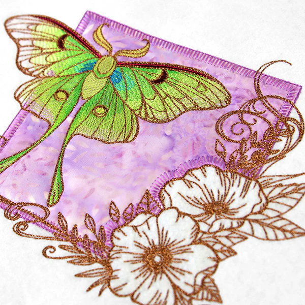 Brilliant Luna Moth and Blooms (Applique) - Image 2