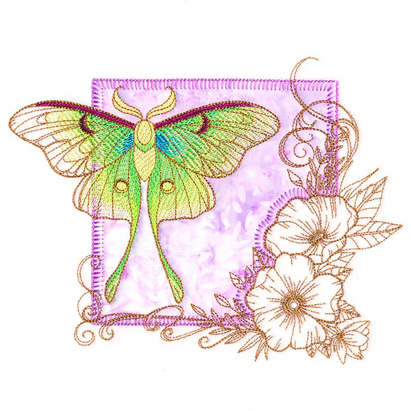 Brilliant Luna Moth and Blooms (Applique) - Image 3