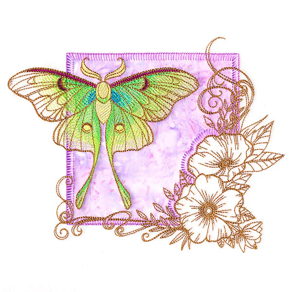 Brilliant Luna Moth and Blooms (Applique) - Image 7