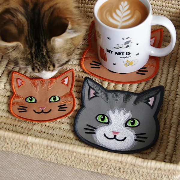 Cat Face Coasters - Gray Tabby (In-the-Hoop) - Image 12