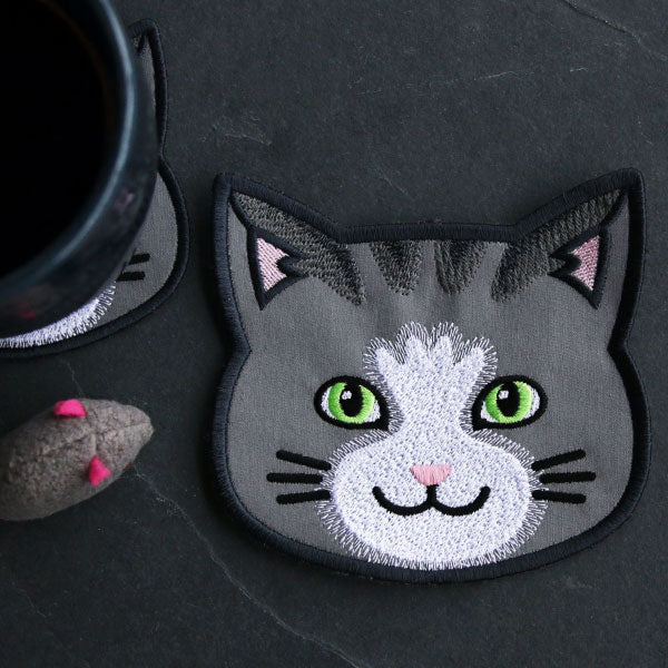 Cat Face Coasters - Gray Tabby (In-the-Hoop) - Image 9