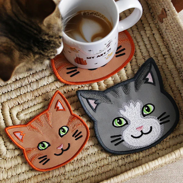 Cat Face Coasters - Orange Tabby (In-the-Hoop) - Image 4