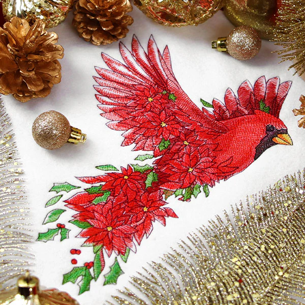 Christmas Cardinal in Poinsettias - Image 3