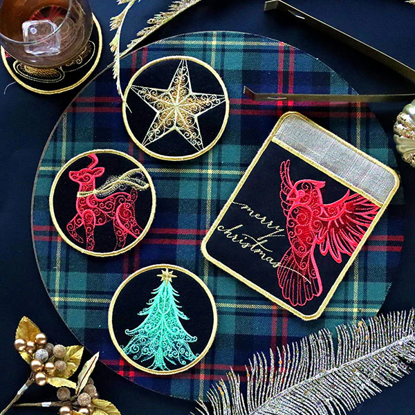 Festive Flair Coaster – Cardinal (In-the-Hoop) - Image 2
