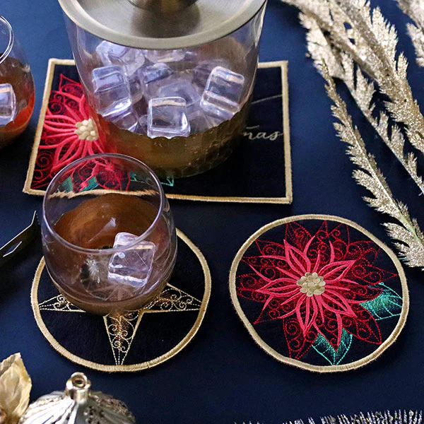 Festive Flair Coaster – Poinsettia (In-the-Hoop) - Image 2