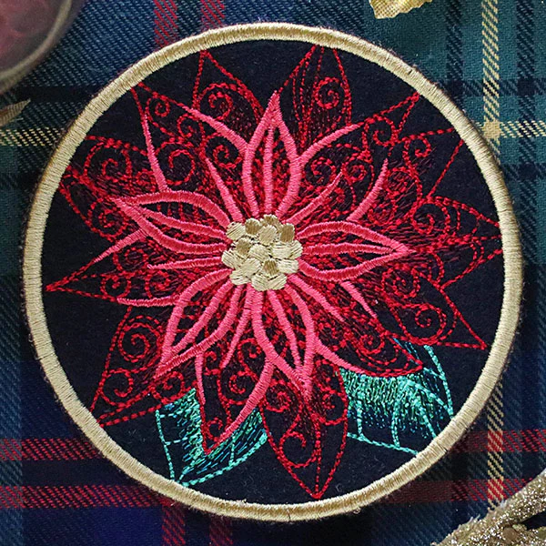 Festive Flair Coaster – Poinsettia (In-the-Hoop) - Image 3