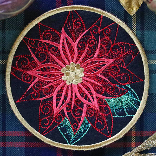 Festive Flair Coaster – Poinsettia (In-the-Hoop) - Image 5