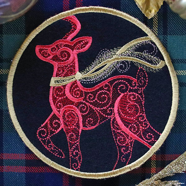 Festive Flair Coaster – Reindeer (In-the-Hoop) - Image 5
