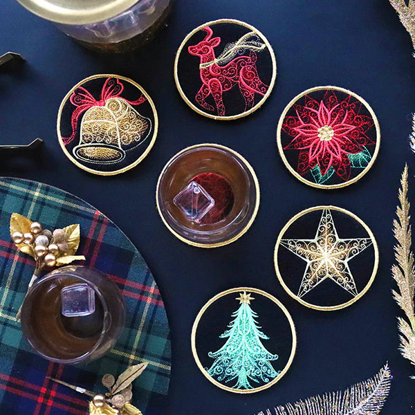 Festive Flair Coaster – Star (In-the-Hoop) - Image 2