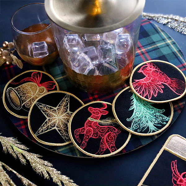 Festive Flair Coaster – Tree (In-the-Hoop) - Image 2