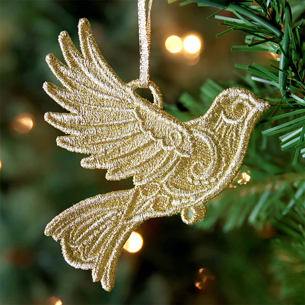 Gilded Texture Christmas Ornament - Dove (Freestanding)