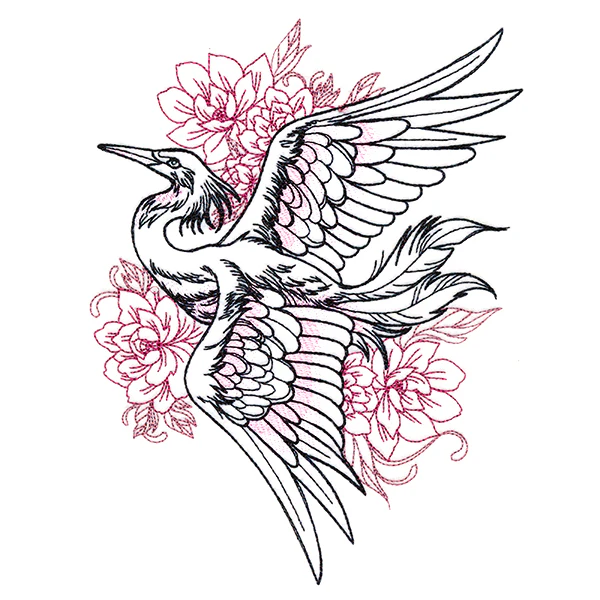 Graceful Heron and Blooms