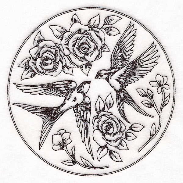 Intricate Swallows and Blooms - Image 3