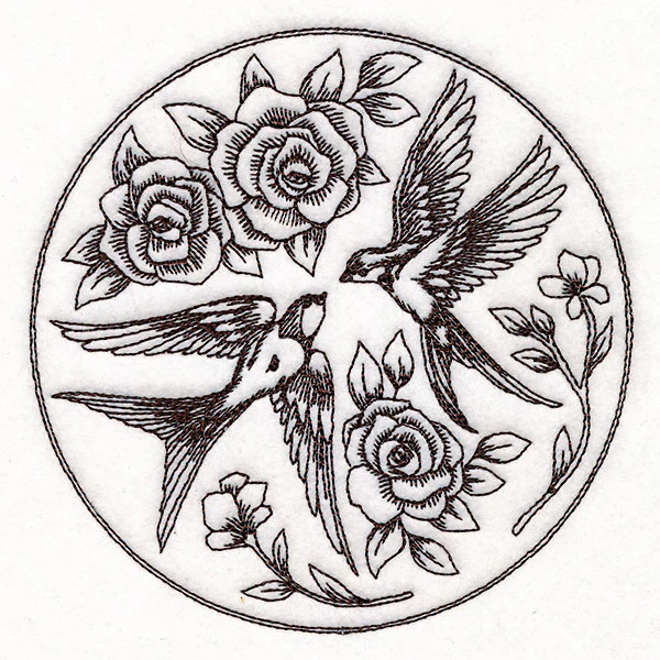 Intricate Swallows and Blooms - Image 4