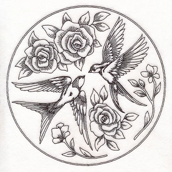 Intricate Swallows and Blooms - Image 5