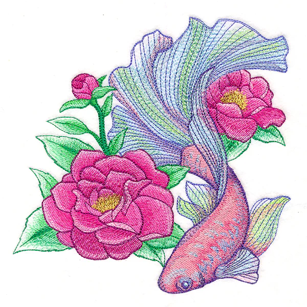 Iridescent Betta with Flowers - Image 2