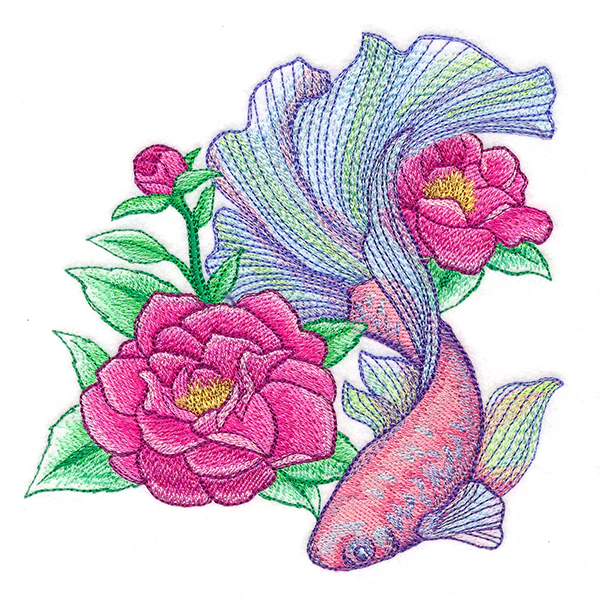 Iridescent Betta with Flowers - Image 3