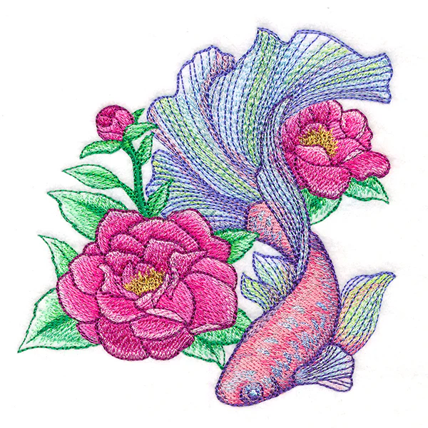 Iridescent Betta with Flowers - Image 4