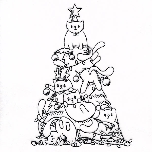 Merry Mischief Christmas Tree Cats Etching - Image 2