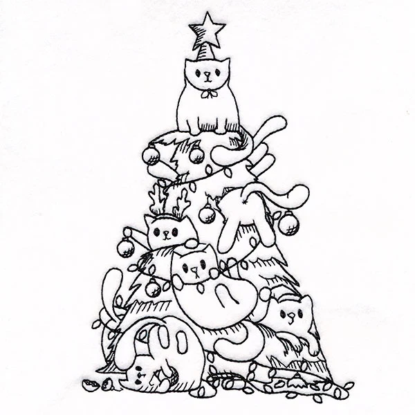 Merry Mischief Christmas Tree Cats Etching - Image 3