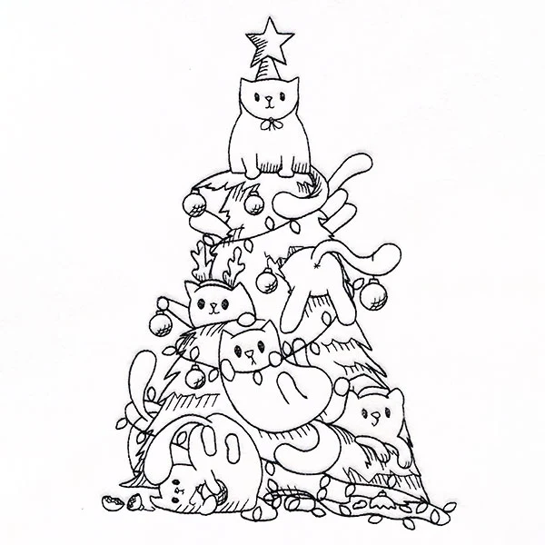 Merry Mischief Christmas Tree Cats Etching - Image 4