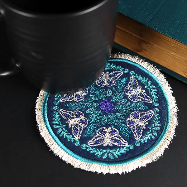 Round Mug Rug - Moths in Botanicals (In-the-Hoop)