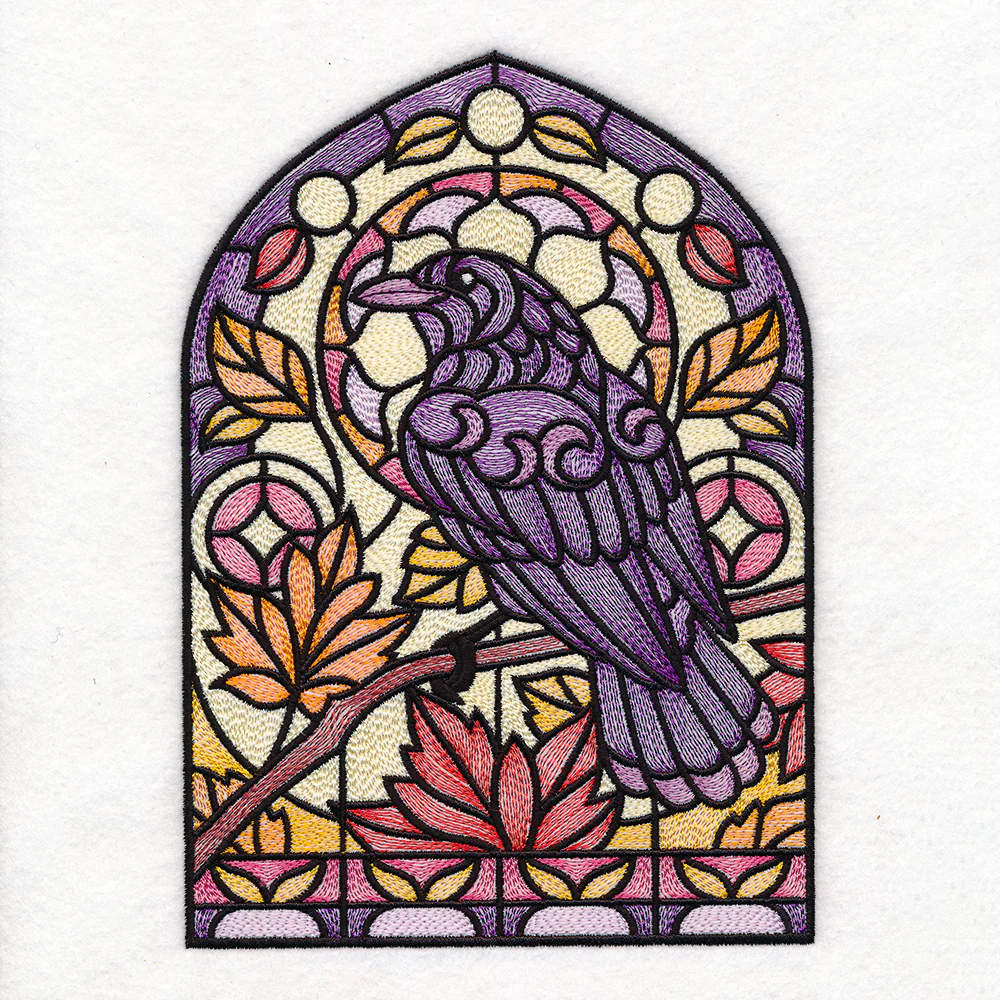 Stained Glass Fall Raven - Perched - Image 4