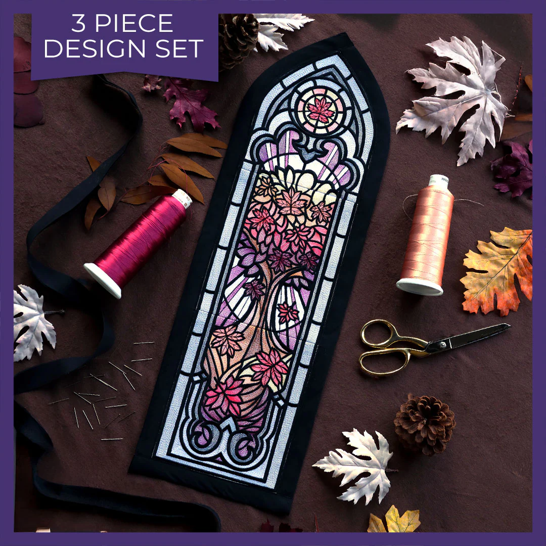 Stained Glass Fall Cathedral Scene - Image 12