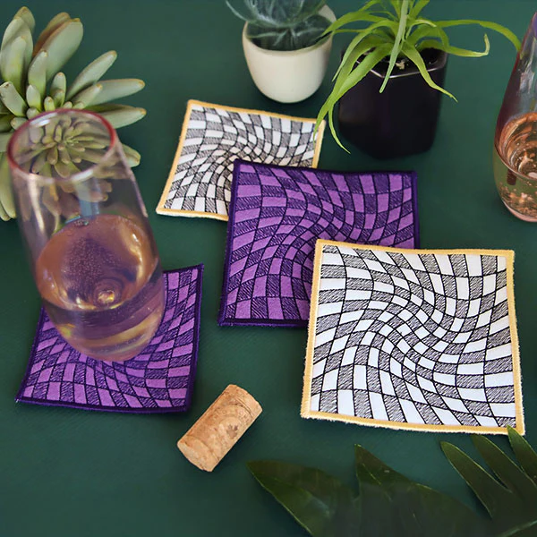 Warped Checker Board Optical Illusion Square Coaster (In-the-Hoop) - Image 8