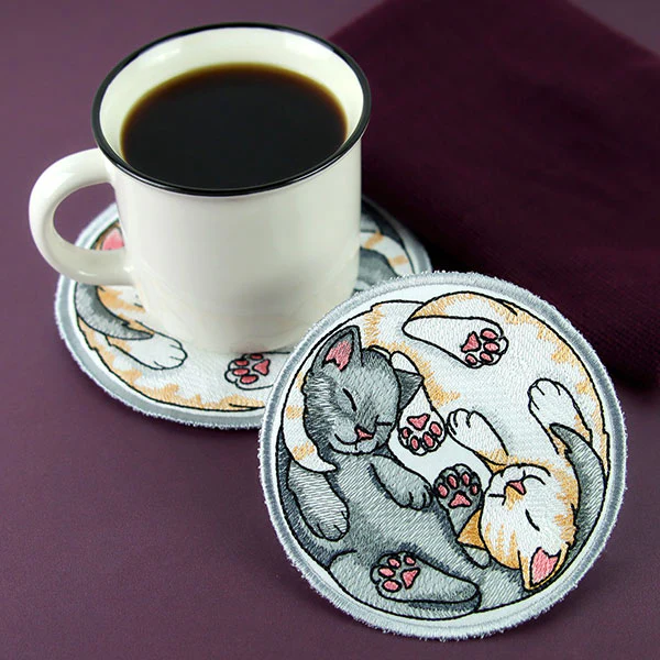 Yin Yang Sleeping Cats Coaster (In-the-Hoop) - Image 4